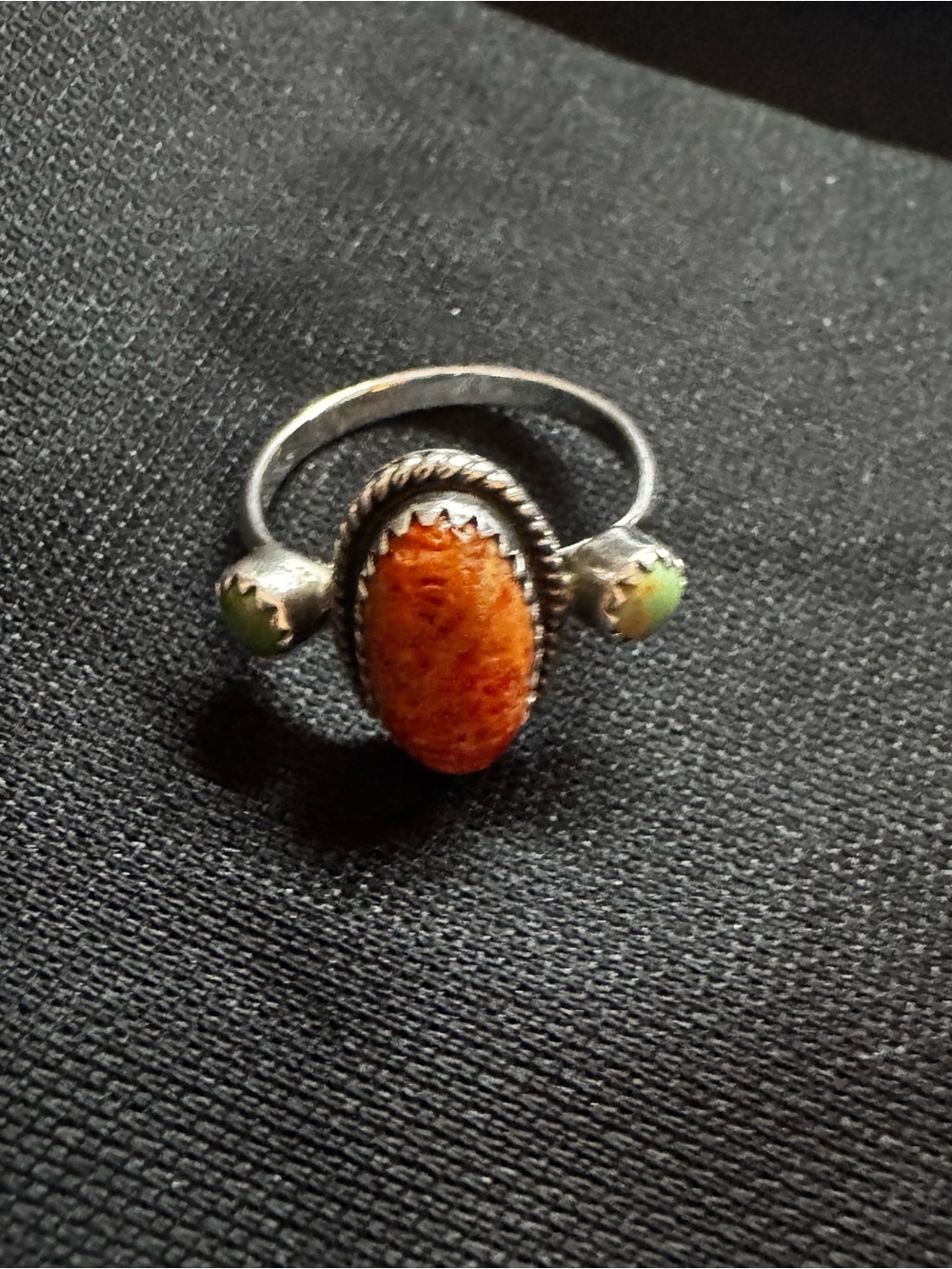 Sterling Silver Orange and Green Turquoise. Native American Signed